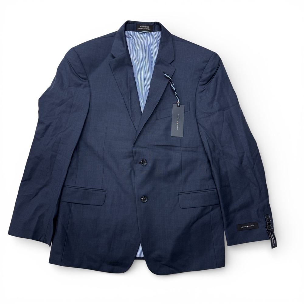 Tommy‎ Hilfiger Mens Navy Blue Worsted Wool Blazer Suit Jacket 40 S NWT